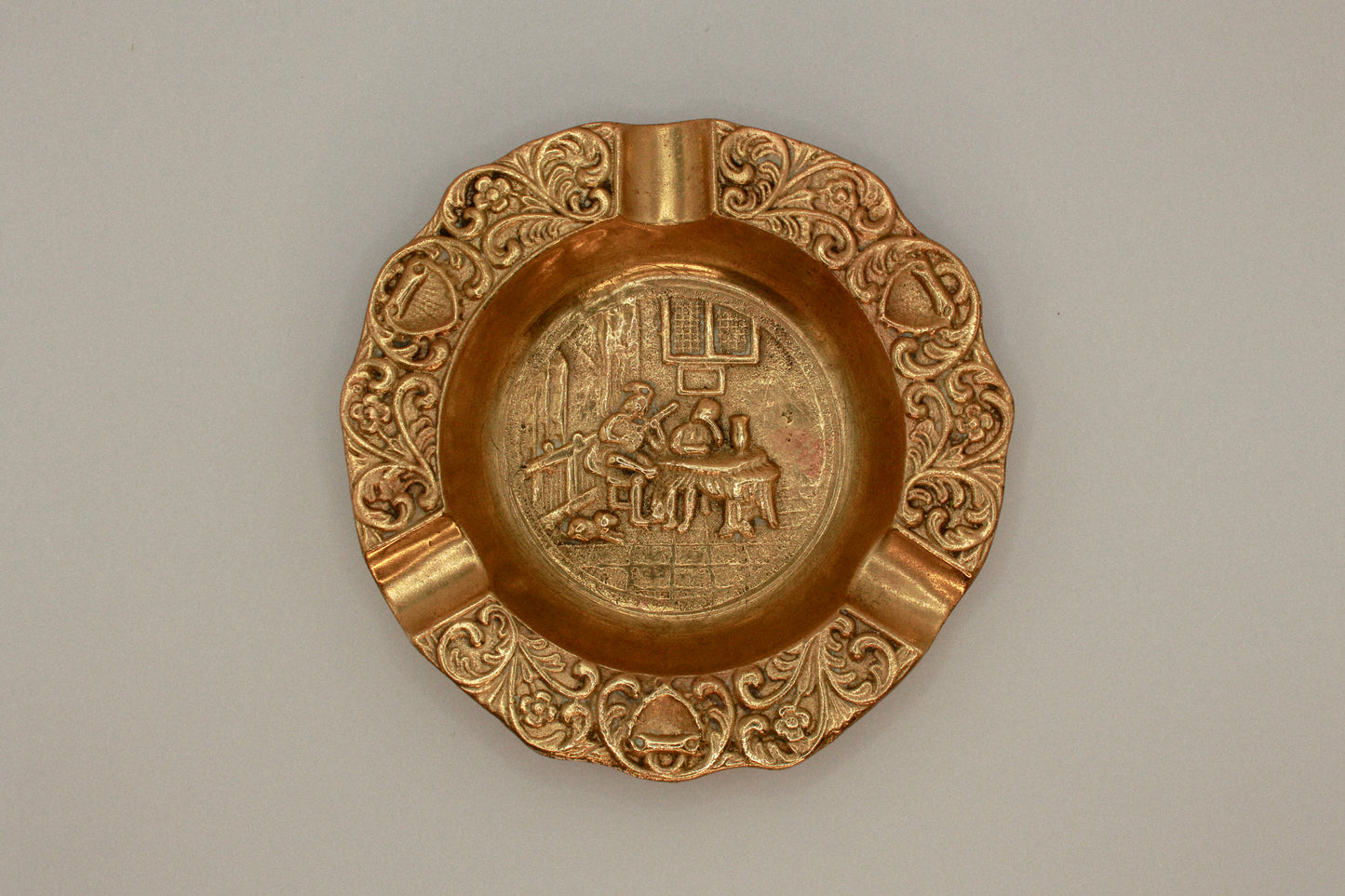 Antique decorative brass ashtray, metal tray, vintage home decor