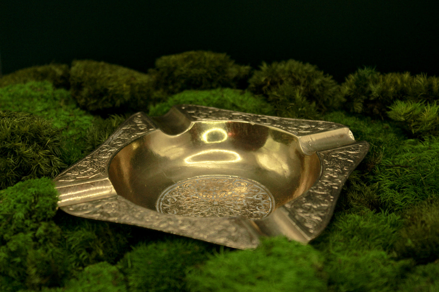 Antique decorative brass ashtray, metal tray, vintage home decor