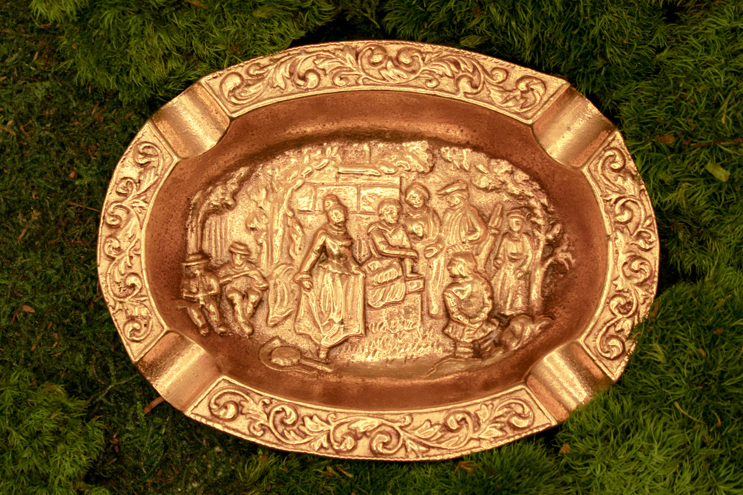 Antique decorative brass ashtray, metal tray, vintage home decor
