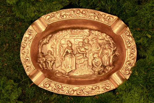 Antique decorative brass ashtray, metal tray, vintage home decor