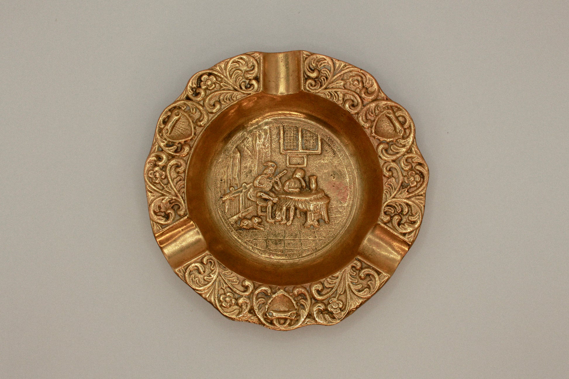 Antique decorative brass ashtray, metal tray, vintage home decor