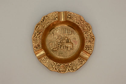 Antique decorative brass ashtray, metal tray, vintage home decor