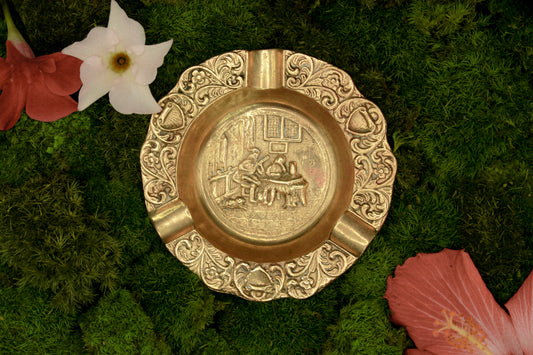 Antique decorative brass ashtray, metal tray, vintage home decor