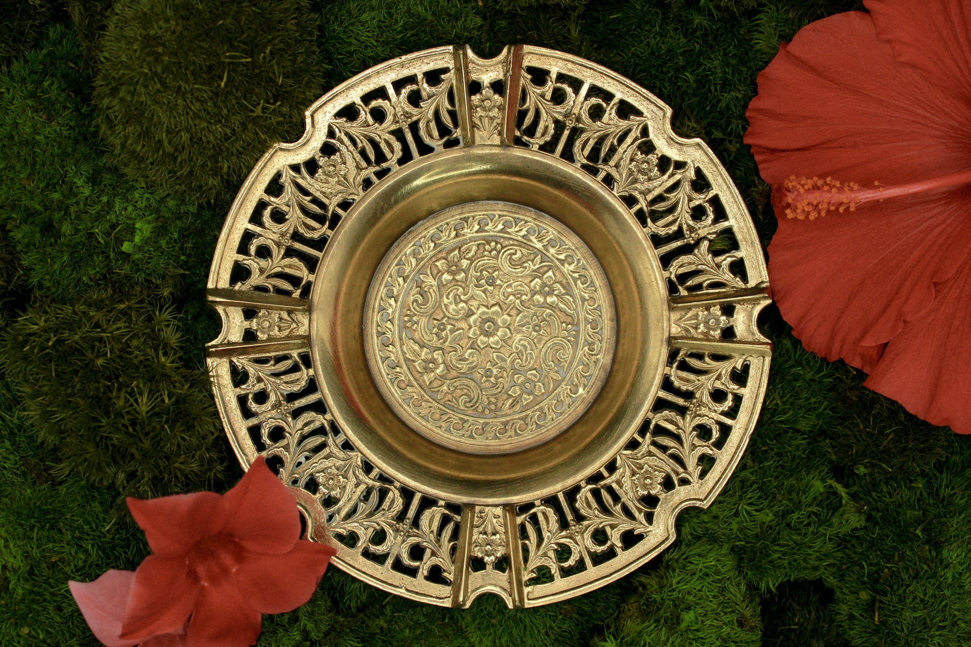 Antique decorative brass ashtray, metal tray, vintage home decor
