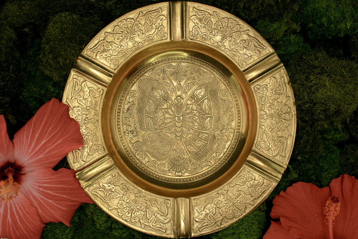 Antique decorative brass ashtray, metal tray, vintage home decor