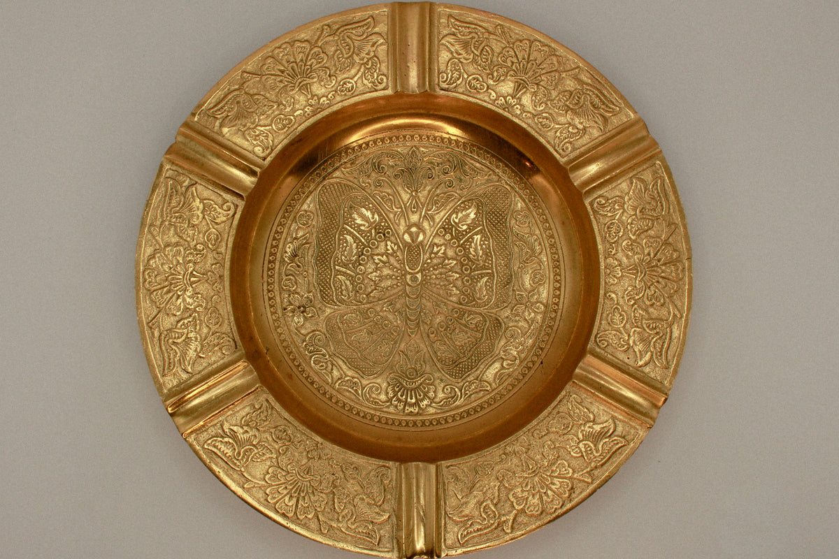 Antique decorative brass ashtray, metal tray, vintage home decor