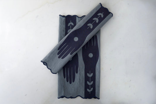 Decorative dark blue napkins on a white background